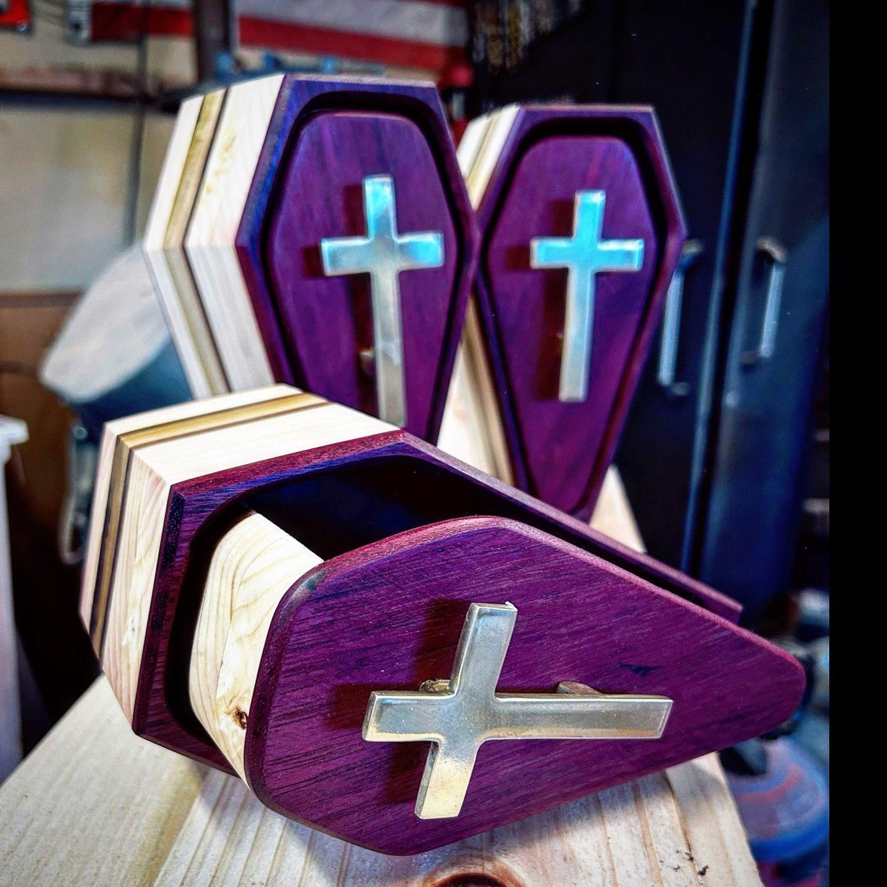 Purpleheart coffin box.