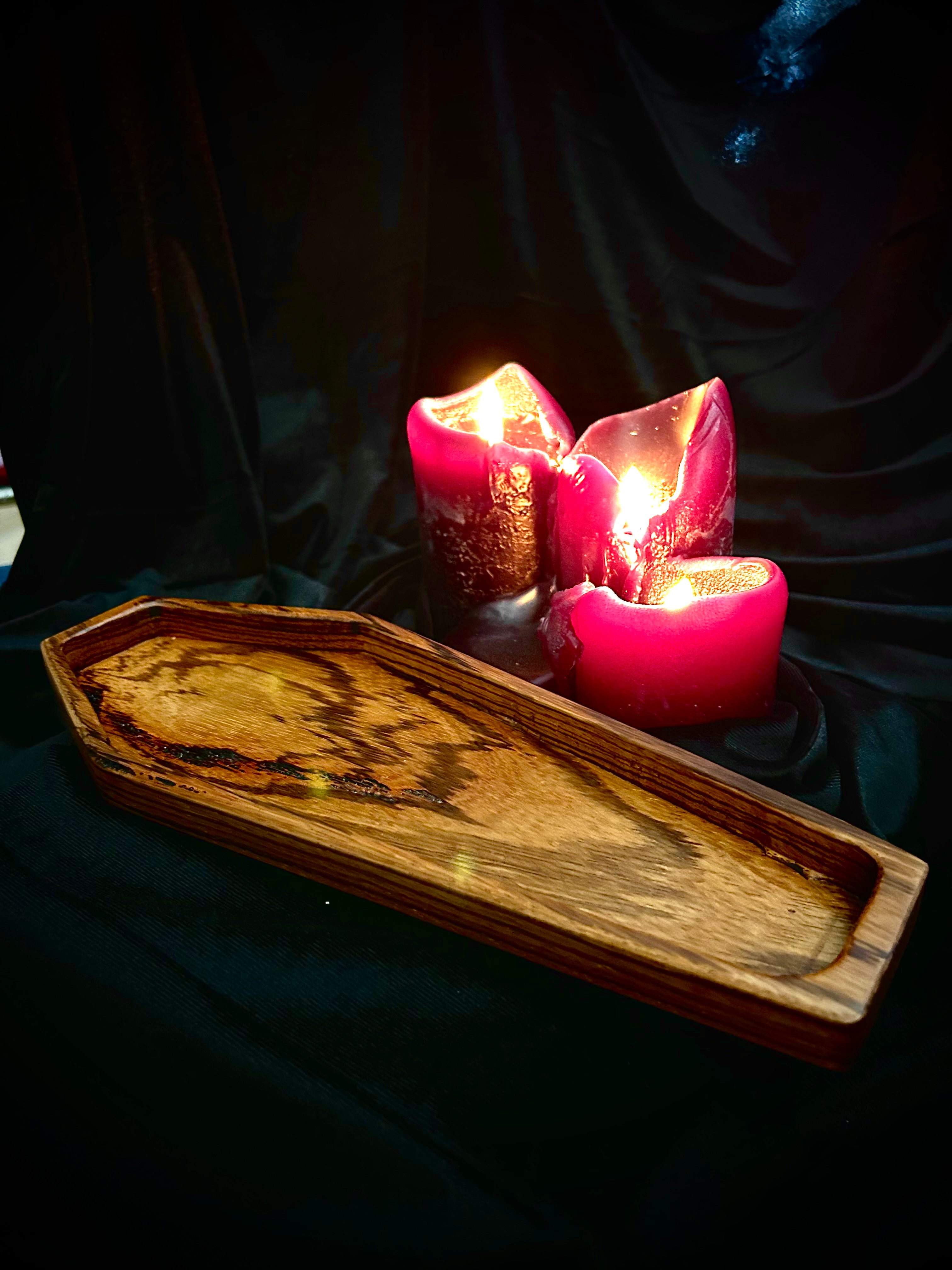 Natural wood coffin tray.