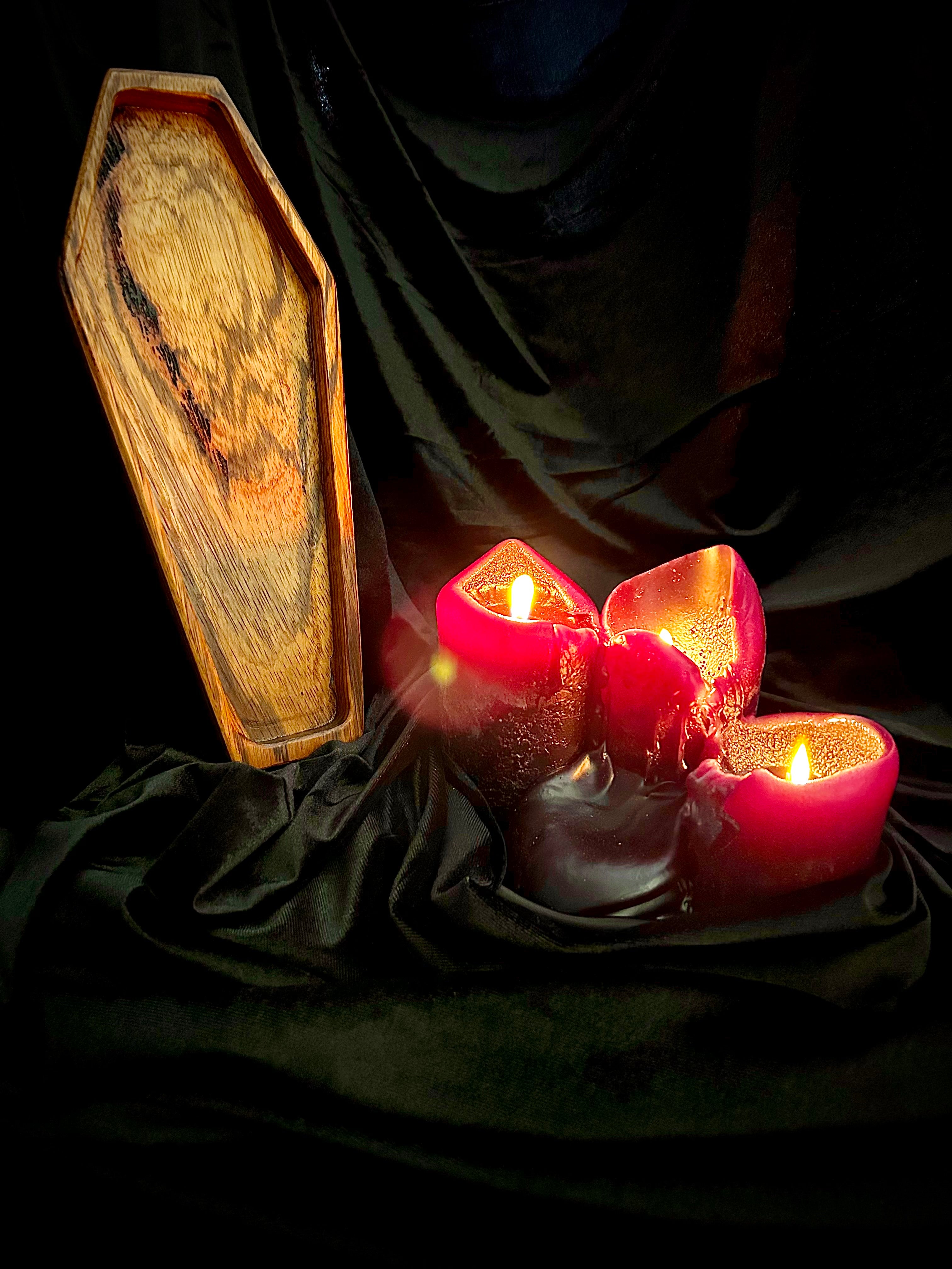Natural wood coffin tray.